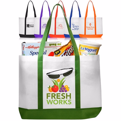Non-Woven Tote Bag with Trim Colors - 18" W x 14" H