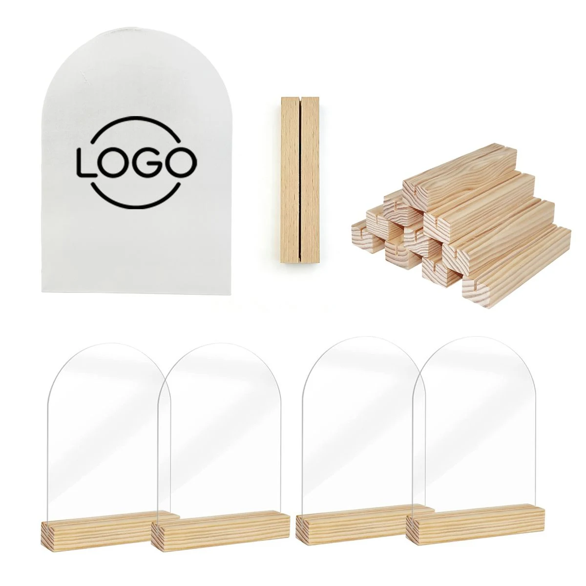Acrylic Arched Stand with Wooden Base 1