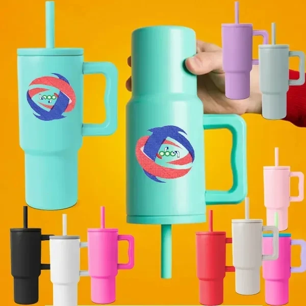 Custom 24 oz Double Wall Stainless Steel Tumbler with Handle & Straw — Premium Travel Mug 1