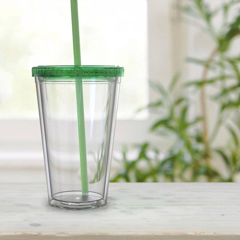 12oz Double Wall Plastic Cup with Straw