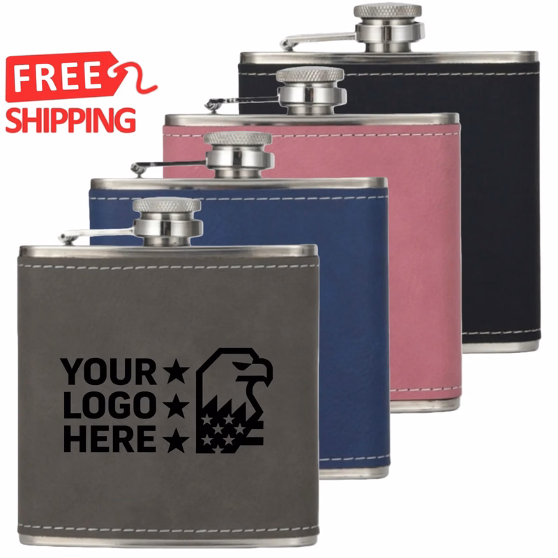 Stainless Steel Leather Flask Pocket 6oz Gift