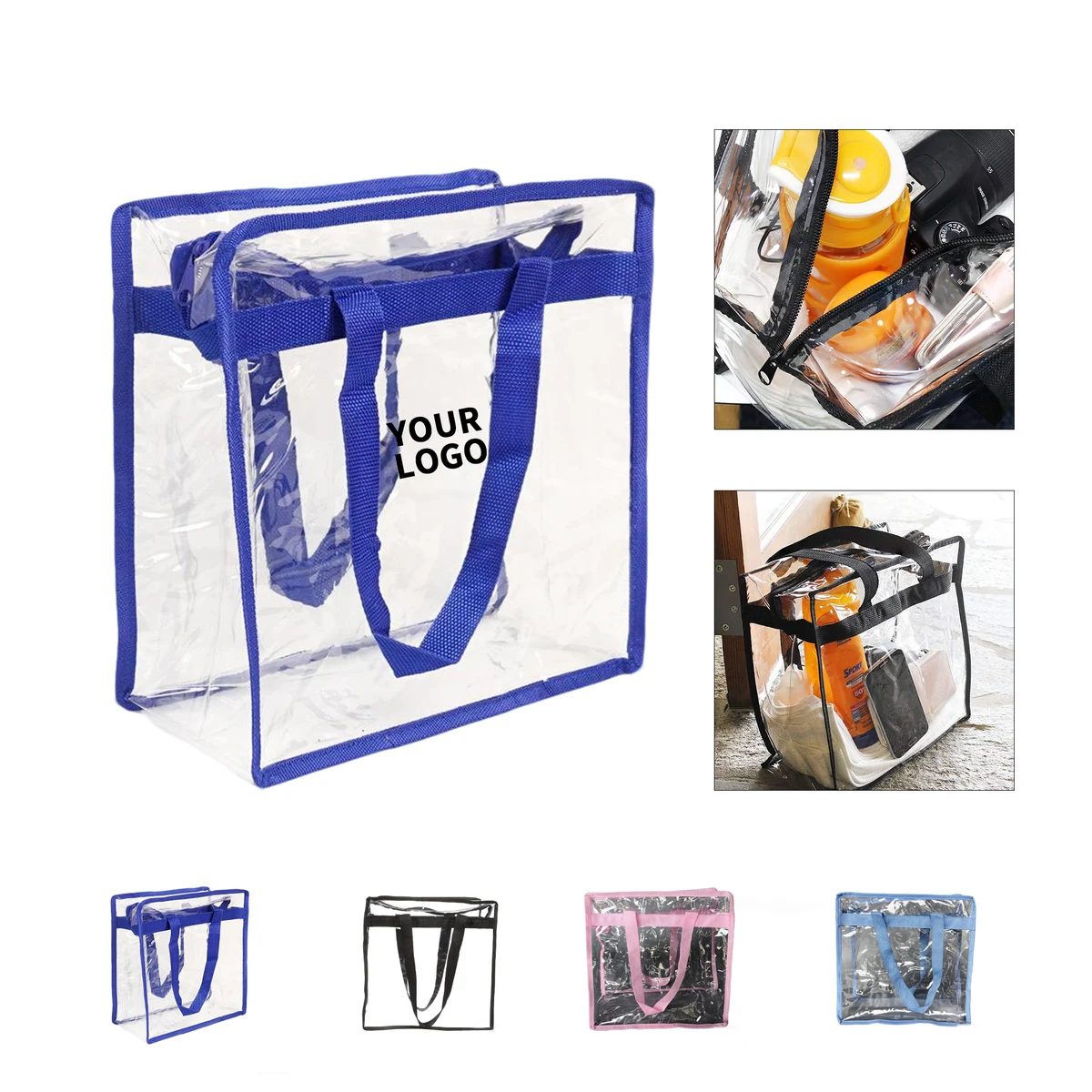 PVC Clear Stadium Tote Bag 12" x 12" x 6" With Polyester Trim 1