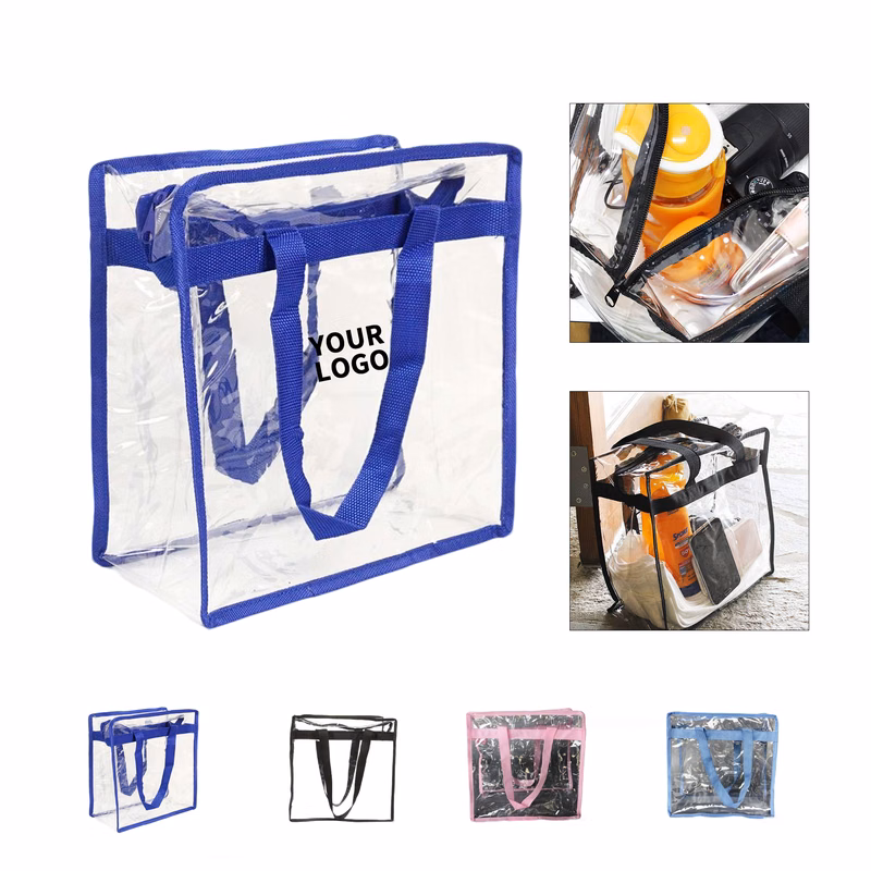 PVC Clear Stadium Tote Bag 12" x 12" x 6" With Polyester Trim