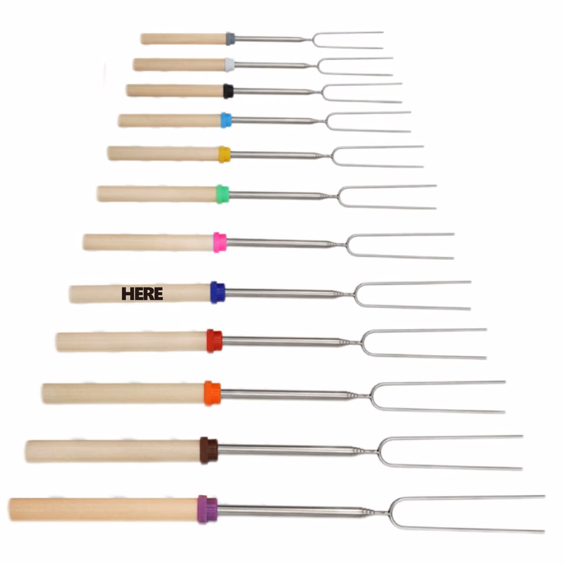 MOQ 20 Stainless Steel Telescopic Wooden Handle BBQ Fork