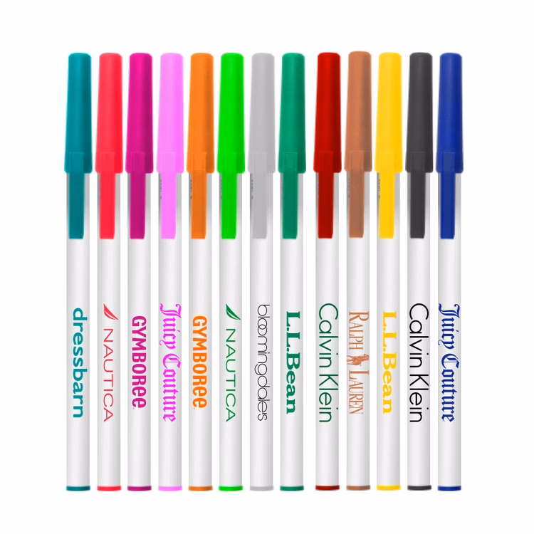 White Stick Pens w/ Colored Caps,