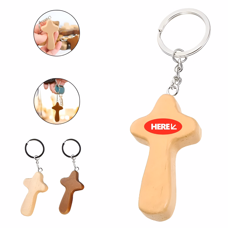 Wooden Cross Keychain