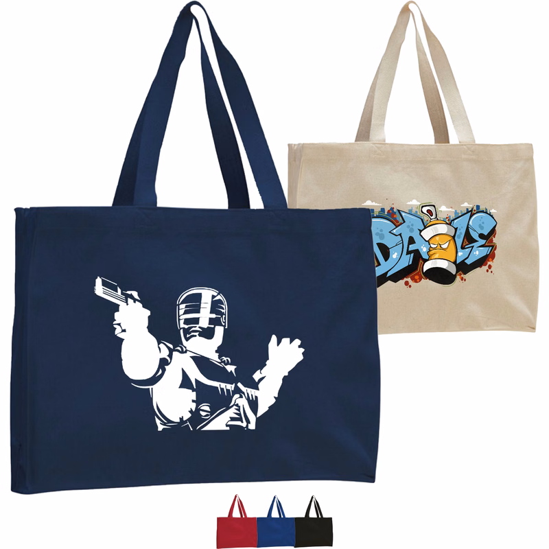12 oz. Cotton Canvas Gusset Tote Bag w/ Web Handles USA Decorated (15" x 12")