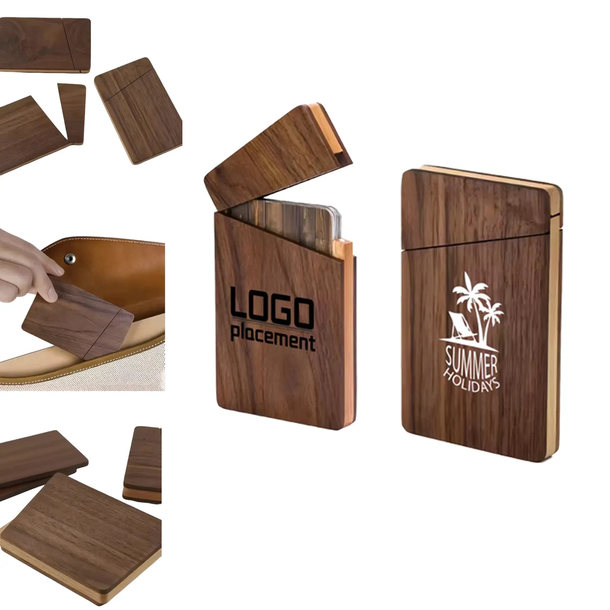 Portable Black Walnut Business Card Holder 1