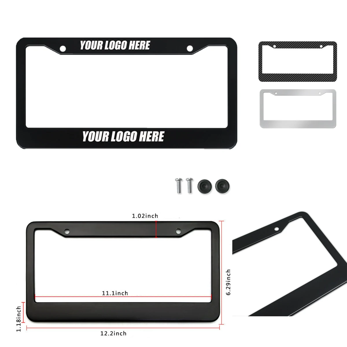 Aluminum Alloy License Plate Frame with Screw Caps 1
