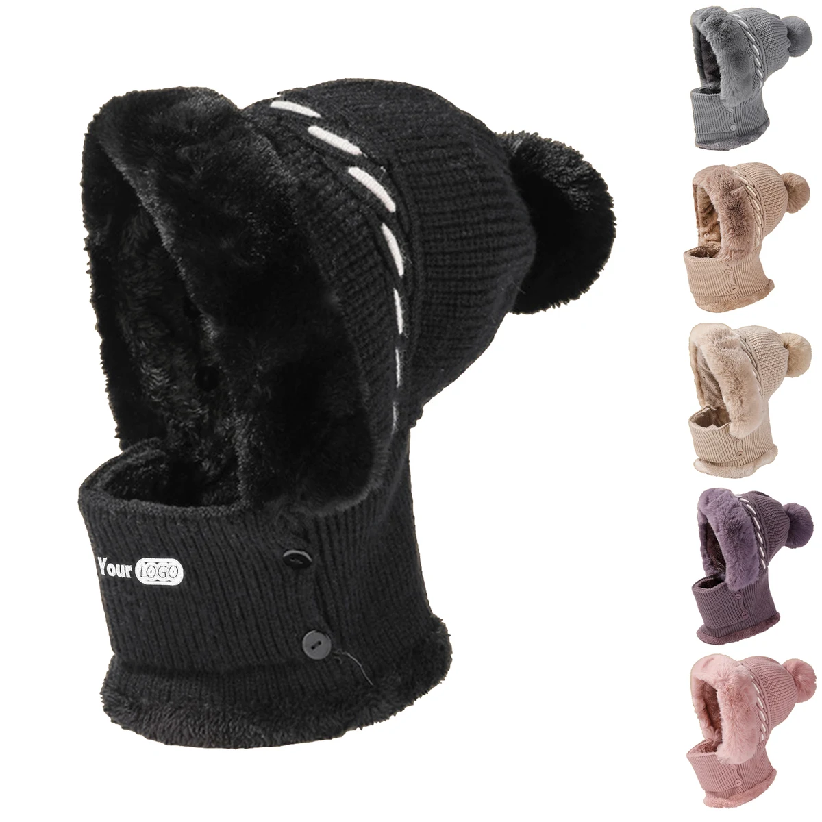 Winter Warm One Piece Fleece Hats Scarf Mask Knitted Hat 1