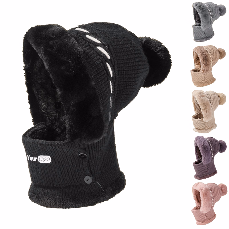 Winter Warm One Piece Fleece Hats Scarf Mask Knitted Hat