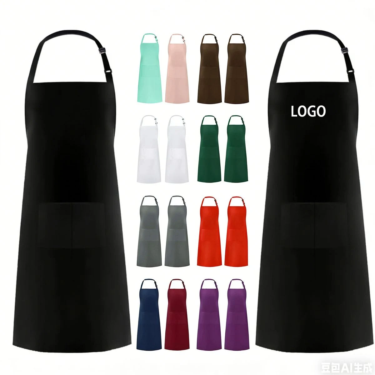 Water Resistant Adjustable Bib Apron with Multi-Functional Pockets for Kitchen & Cooking 1