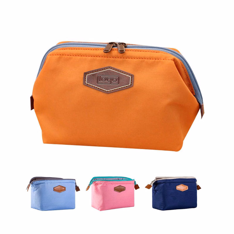 Portable Business Travel Double Zipper Cotton Cosmetic Bag