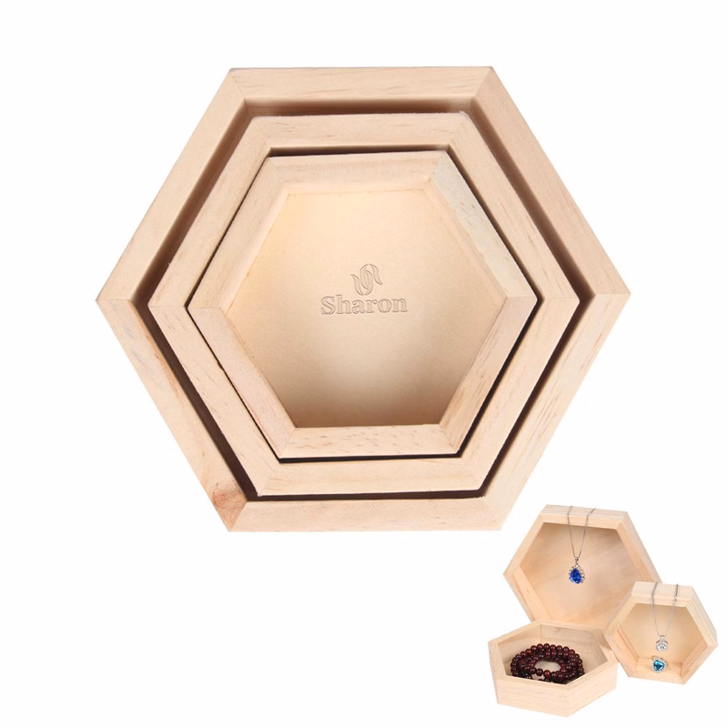 Wooden Hexagonal Jewelry Display Box
