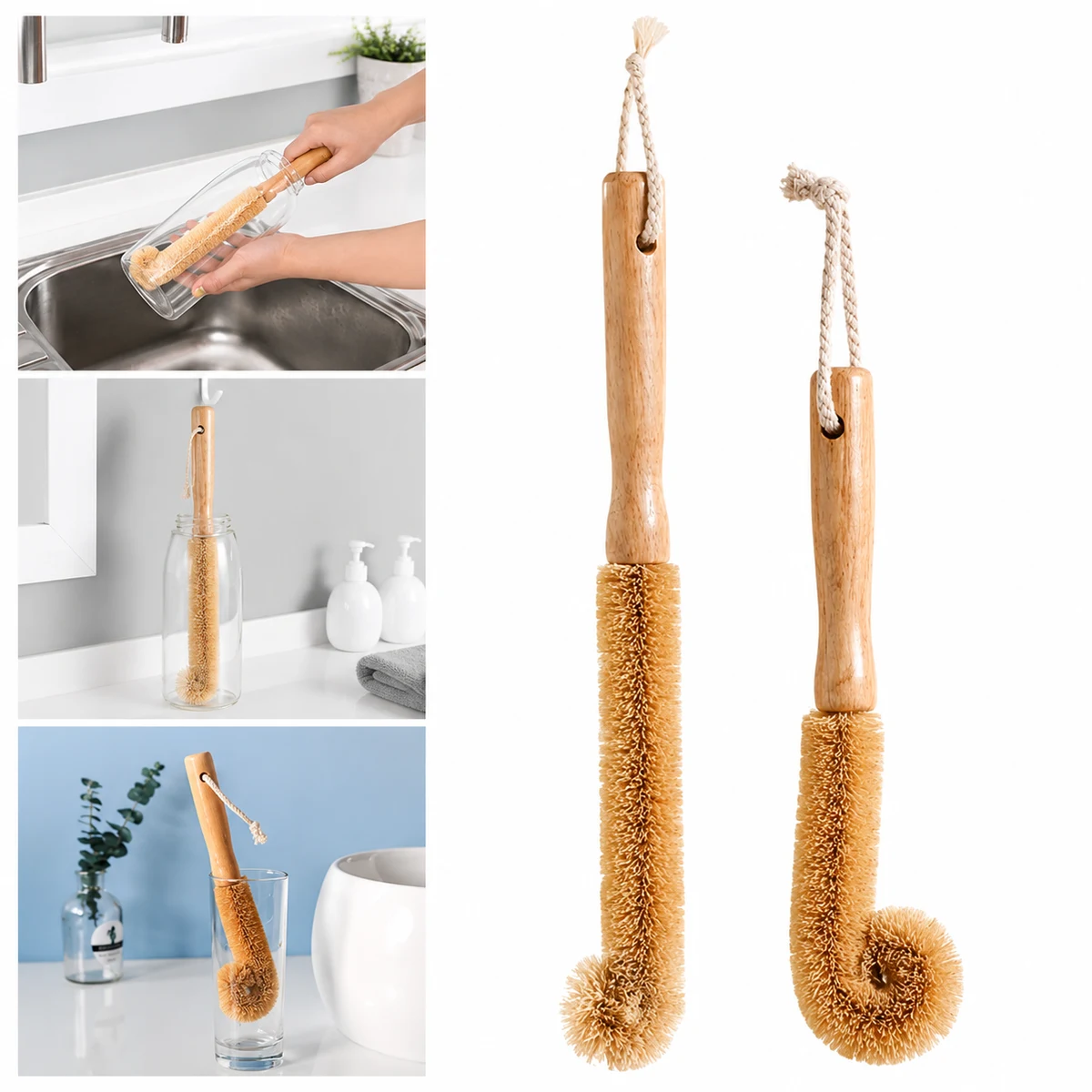Biodegradable Coconut Fiber Bottle Brush w/ Bamboo Handle 1