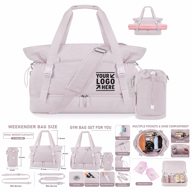Women 40L Travel Weekender Overnight Gym Yoga Mat Bag with Water Bottle Organizer