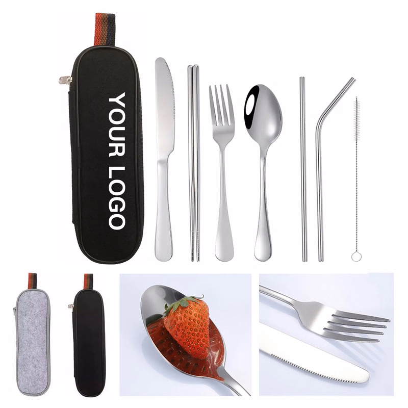 Stainless Steel Portable Cutlery Set with Felt Pouch