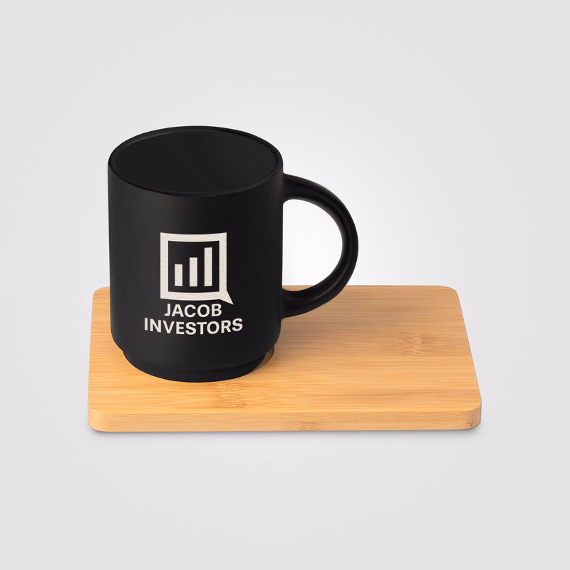 Café Duo - 11 oz. Ceramic Mug & Bamboo Board Set - Ceram-X