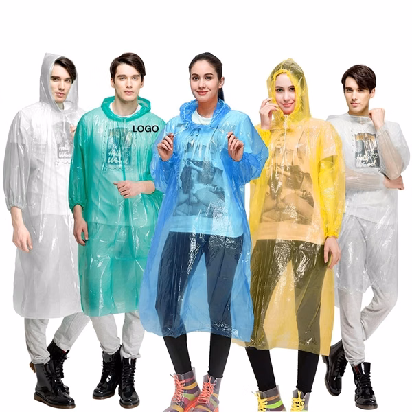 Custom Portable Drawstring Hood Poncho — Lightweight Outdoor Event Rain Gear