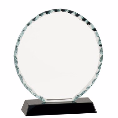 7" ROUND FACET GLASS ON BLACK BASE TROPHY