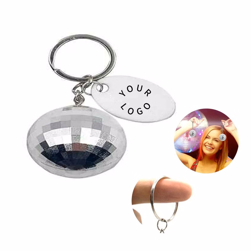Mini Disco Ball Keychain with Custom Tag