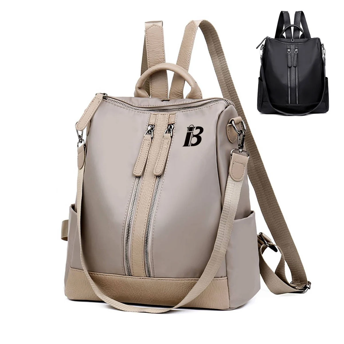 Nylon double zipper college backpack 1