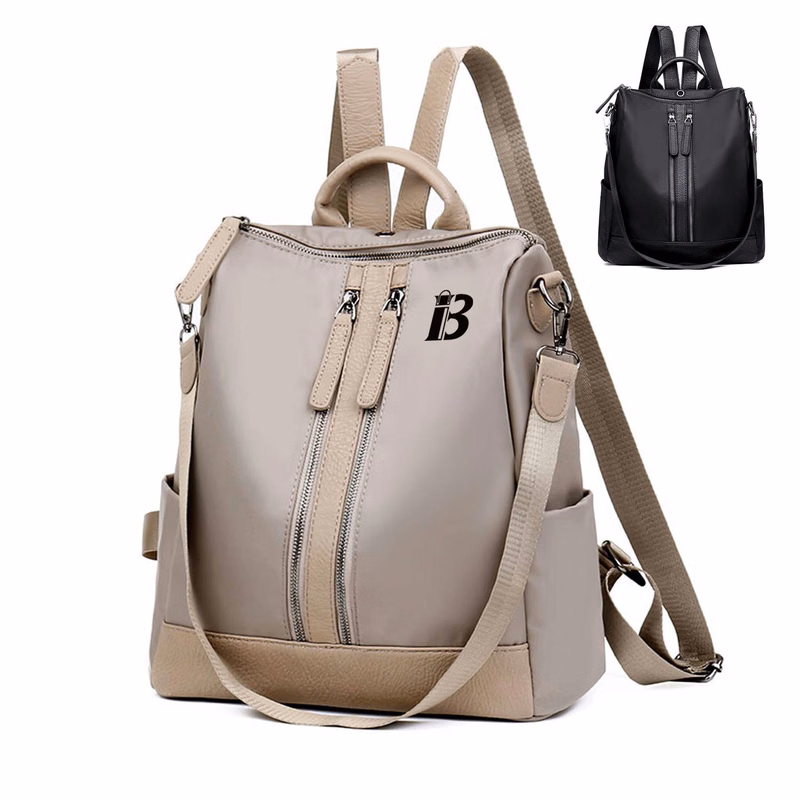 Nylon double zipper college backpack