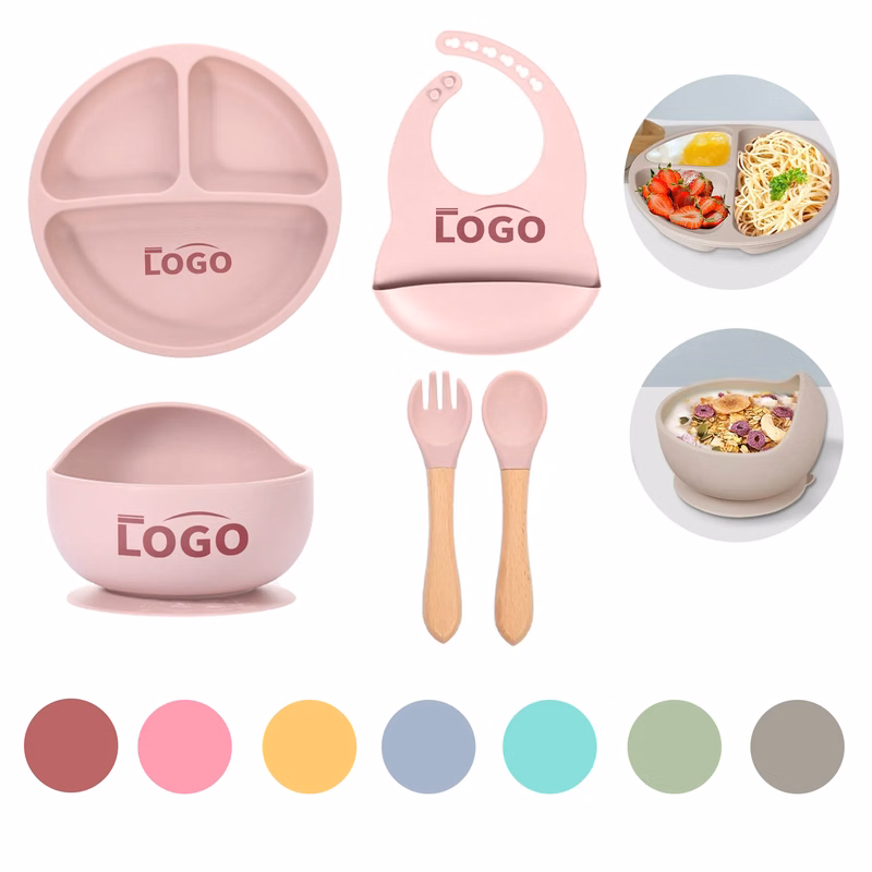 5pcs Silicone Baby Weaning Feeding Dinnerware Set