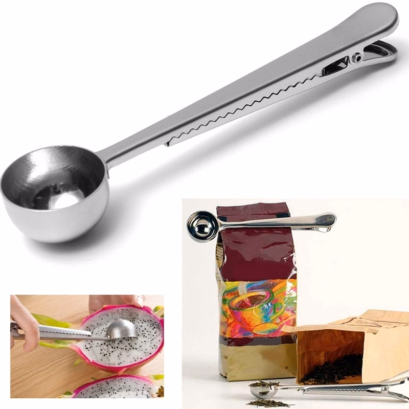 The coffee beans are measured by the spoon