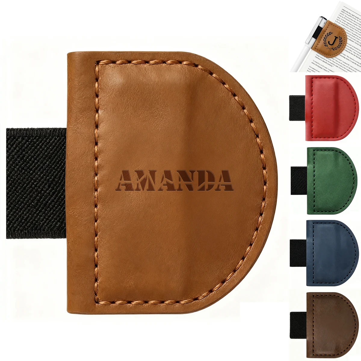 PU Leather Folding Magnetic Bookmark w/ Pen Holder 1