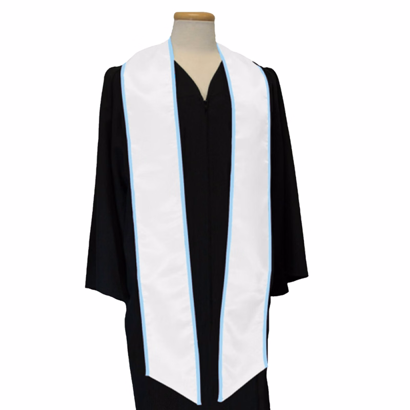 White 84" Graduation Stole with Light Blue Binding