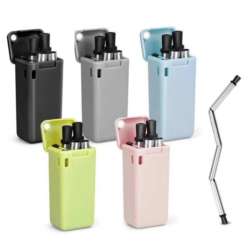 Collapsible Stainless Steel Drinking Straws Portable Set 1