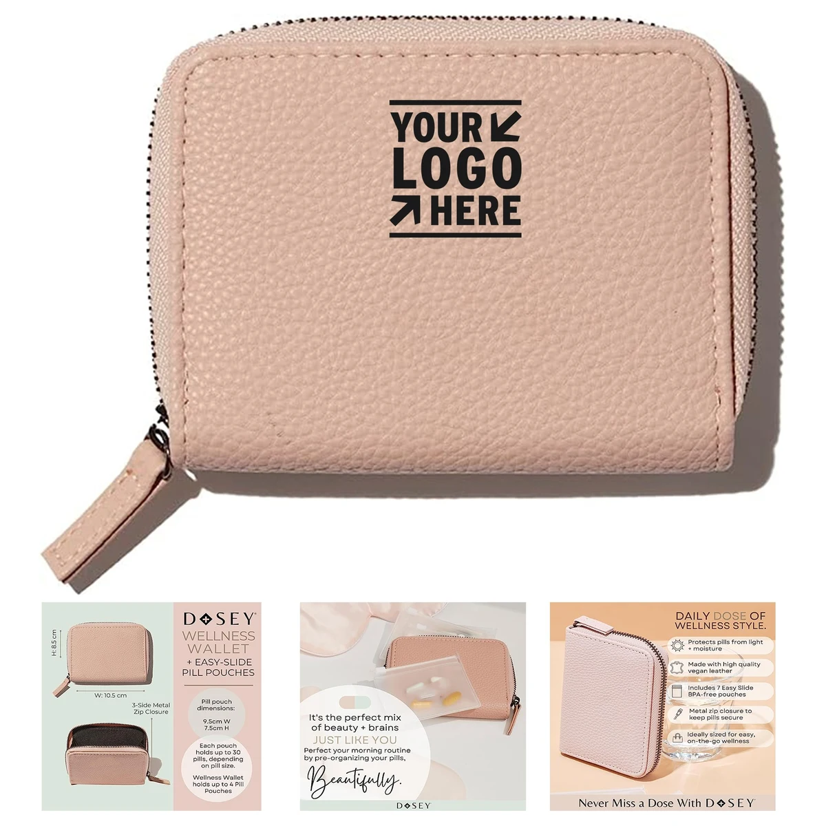 Stylish Vegan Leather Easy-Slide Wellness Wallet Travel Pill Organizer with 7 Airtight Pockets 1