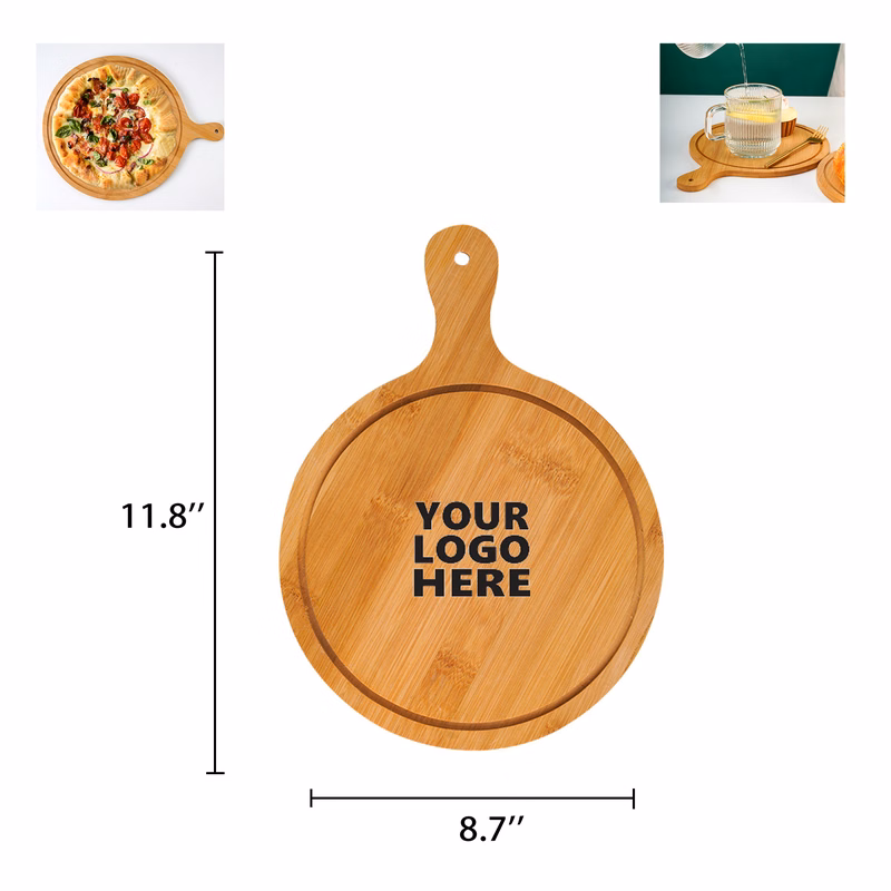 9" Round Wood Cutting Board with Handle