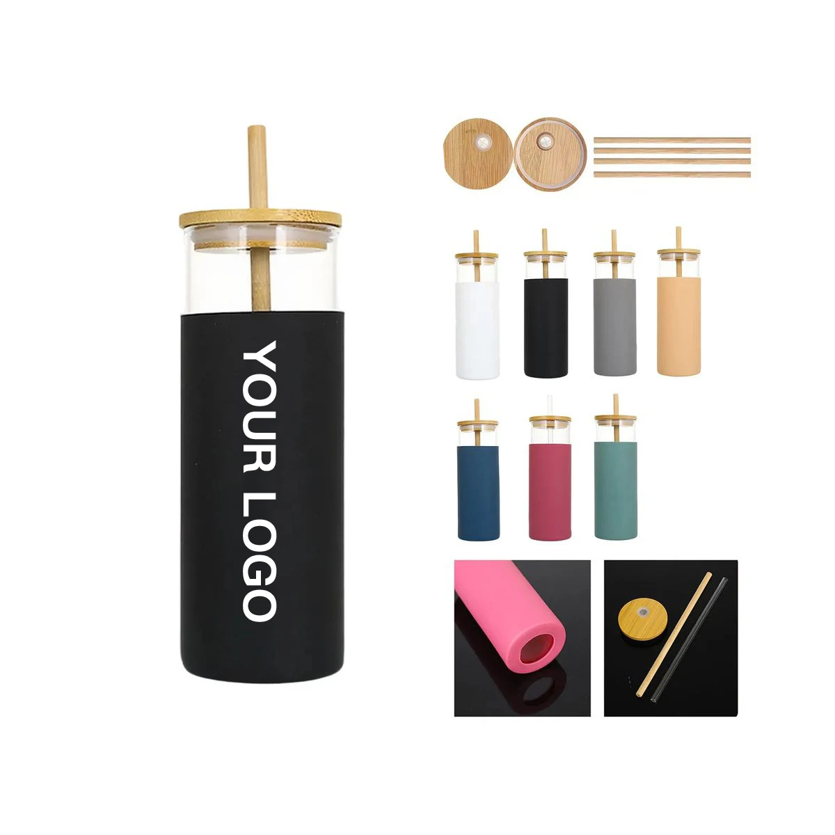 Glass Travel Cup with Leakproof Lid and Straw 1