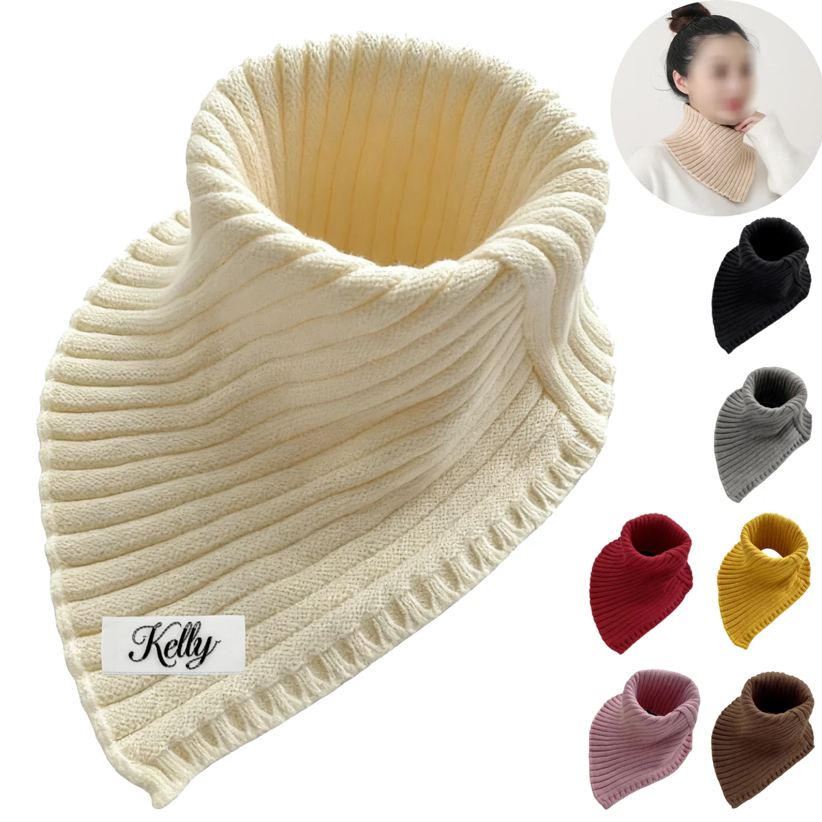 Knitted Wool Windproof High Collar Triangle Neck Scarf 1
