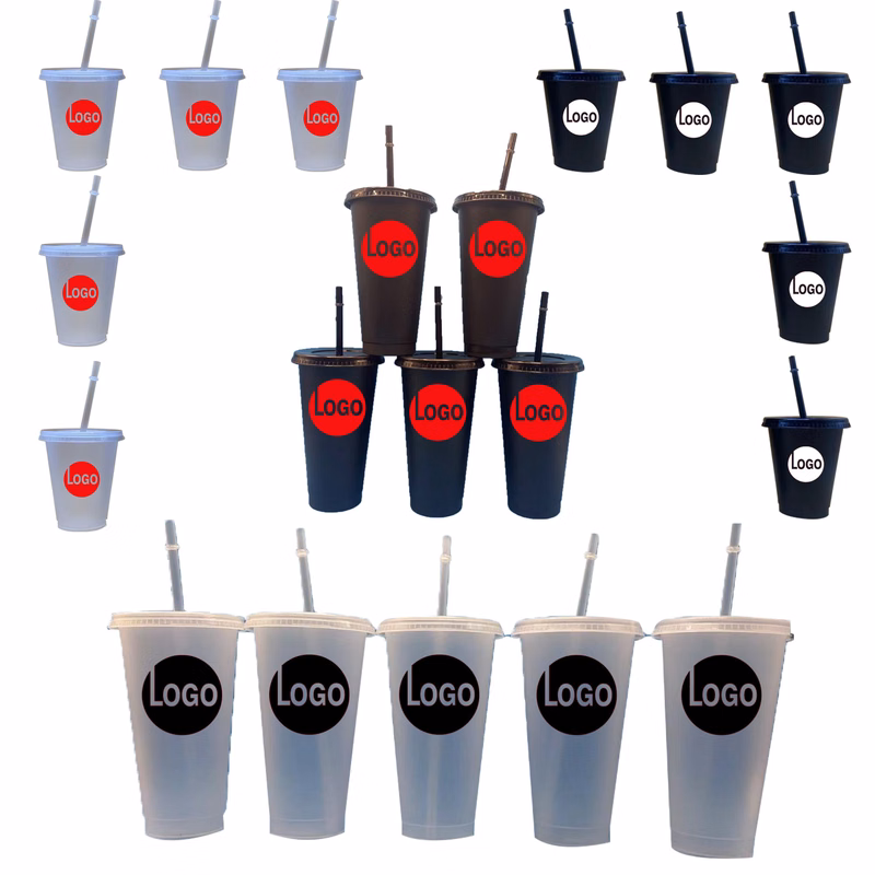 MOQ300 Tea Cup Made Of PP Material With a Straw