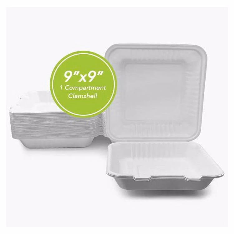 Three Leaf 9"x9" 1 Compartment Bagasse Clamshell 100 Pack