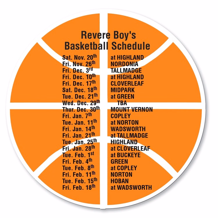 20 Mil Basketball Schedule Magnet - Full Color