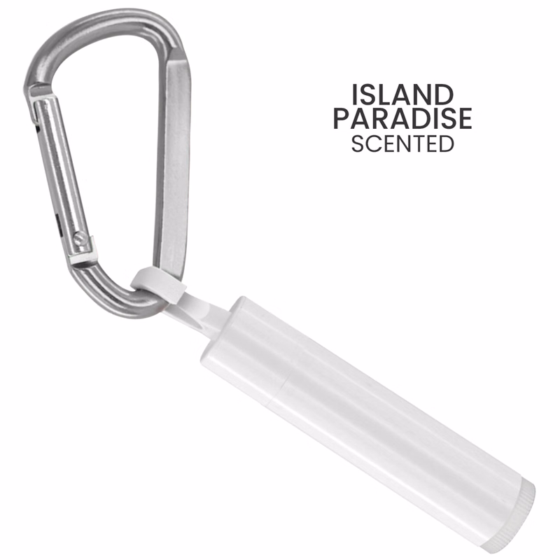 SPF 15 Lip Balm in White Tube with Hook Cap & Carabiner