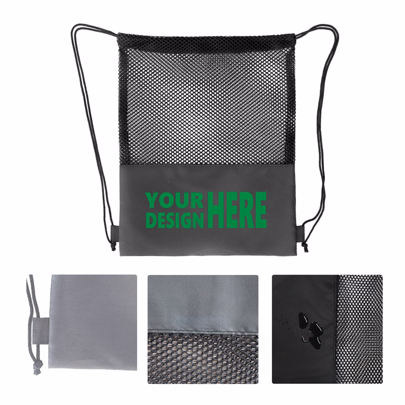 MOQ 50 Mesh Drawstring Bag with Polyester Bottom