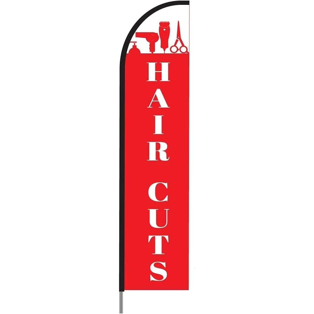 Hair Cuts Sign Banner Feather Flag Pole Kit Outdoor Business Advertising Display, 15ft - Red 1