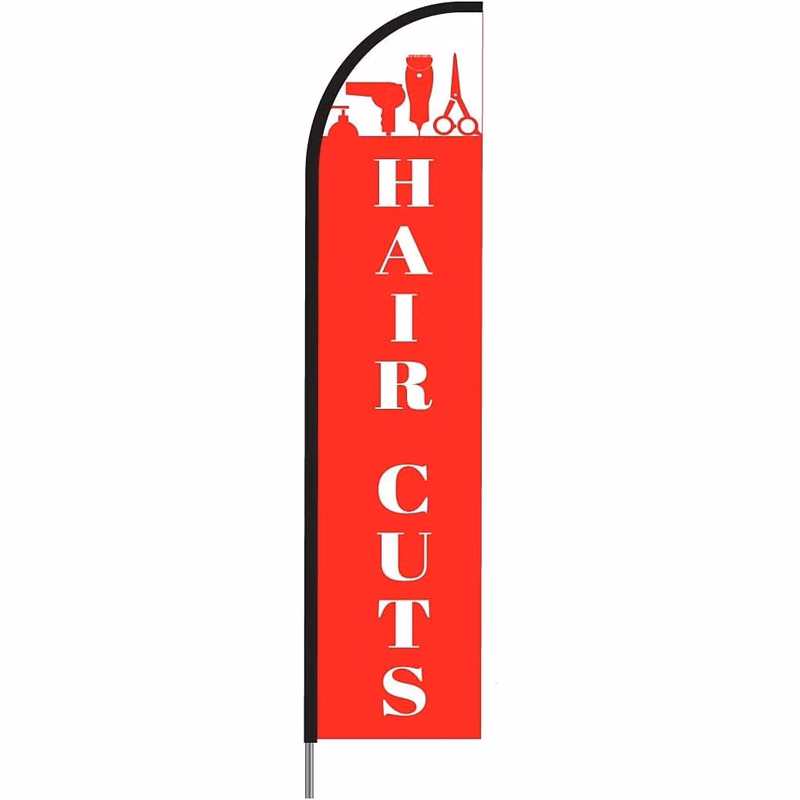 Hair Cuts Sign Banner Feather Flag Pole Kit Outdoor Business Advertising Display, 15ft - Red