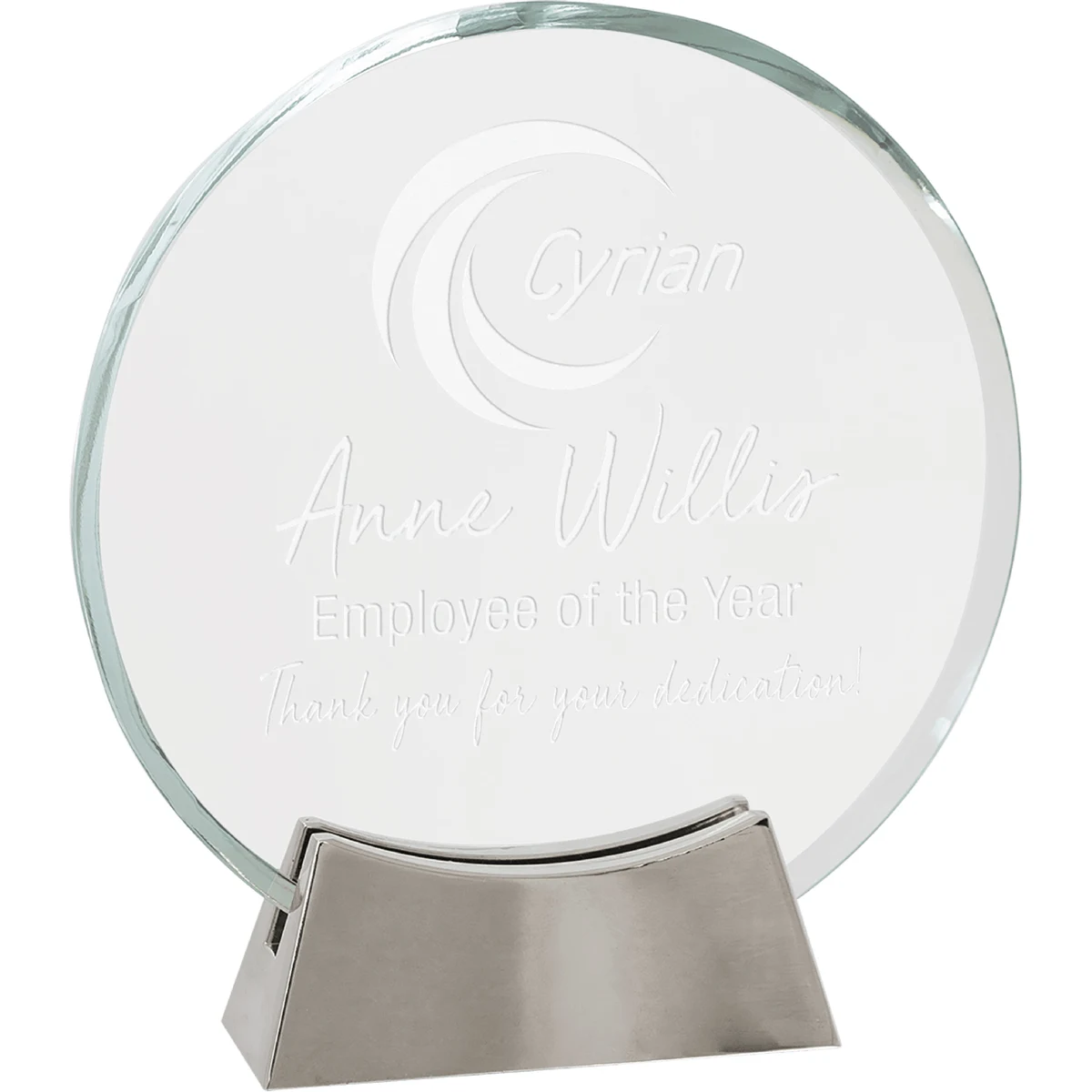 6 1/4" Clear Round Platinum Glass Award w/ Metal Base 1