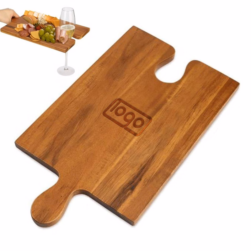 Wooden Cheese Board with Wine Glass Holder
