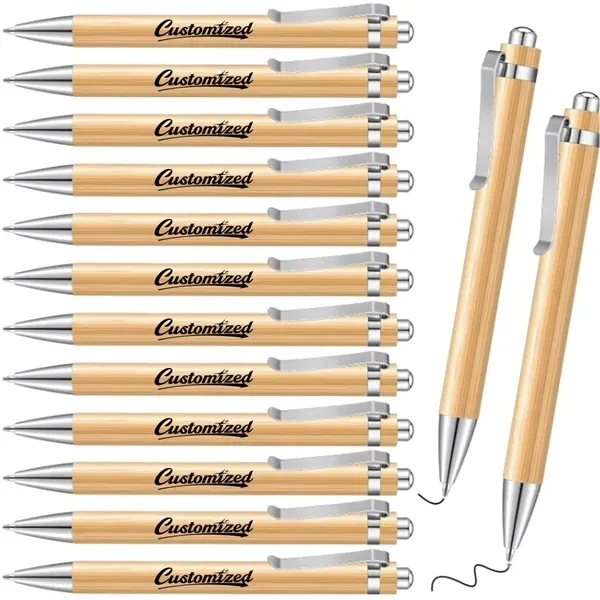 Custom Bamboo Ballpoint Pen with Chrome Clip — Eco-Friendly Office & Conference Giveaway, custom pen with logo imprint 1