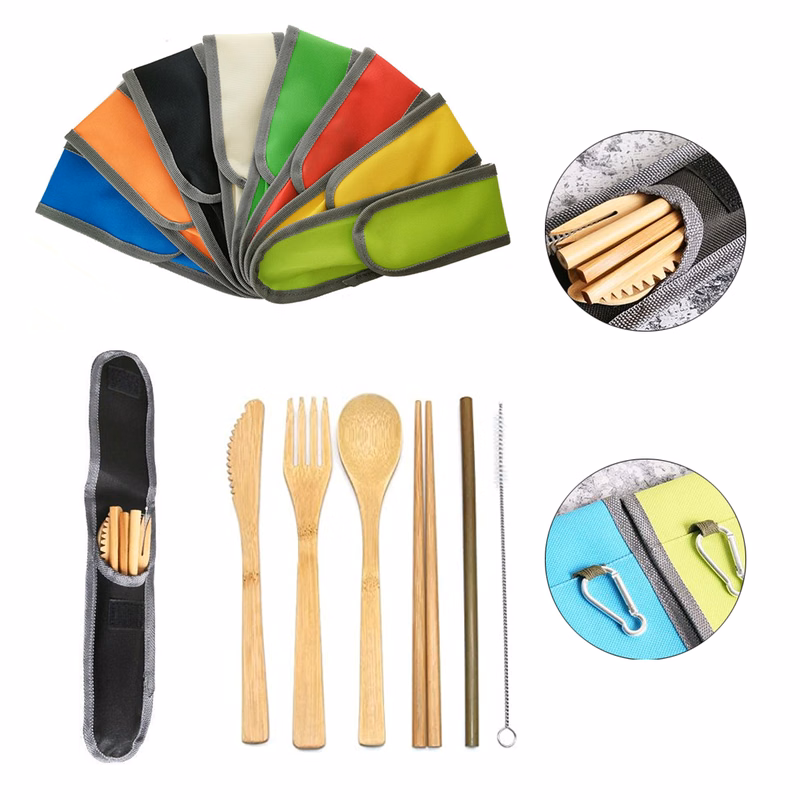 Bamboo Utensil Cutlery Set With Travel Bag