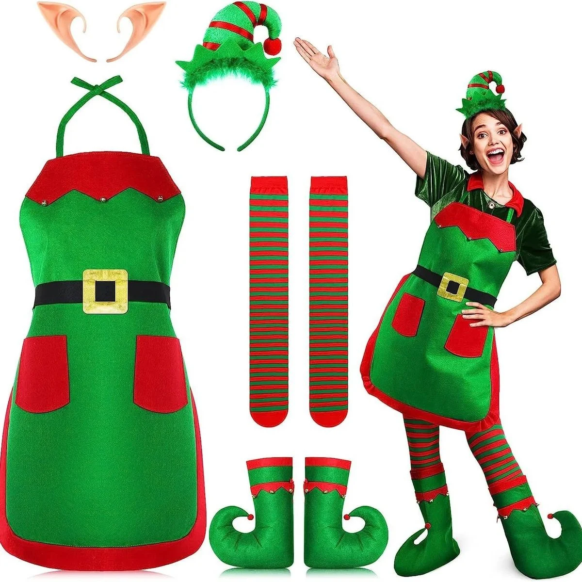 Elf Hat Shoes Covers Socks Felt Set Adults Christmas 1