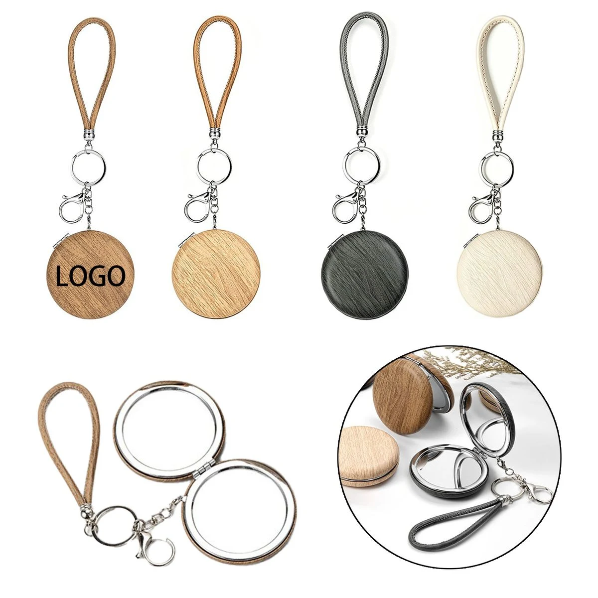 Mini Wood Grain Cosmetic Mirror 1
