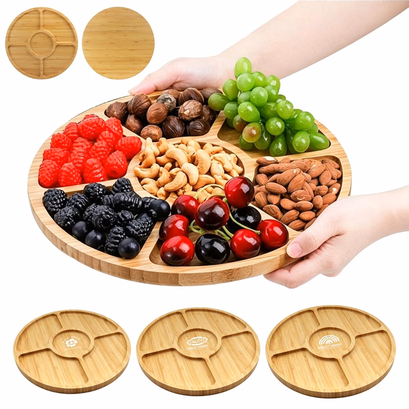 10" x 1" T D Bamboo Divided Serving Tray
